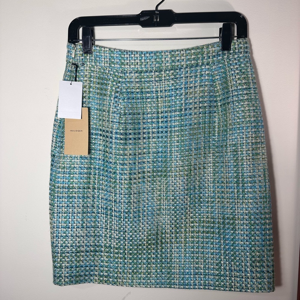Nordstrom Hologen Green Multi color Tweed Skirt size 2
